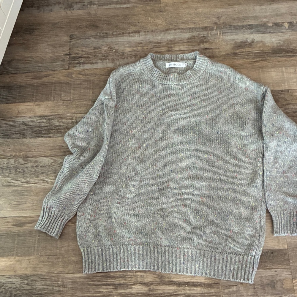 Fisherman Gray Speckled Tweed Cotton Crew Neck Preppy Sweater Sz. M